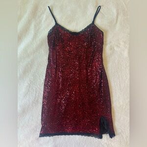 Wild Fable Women's Lace Trim Sequin Slip Mini Dress Size XL Burgundy